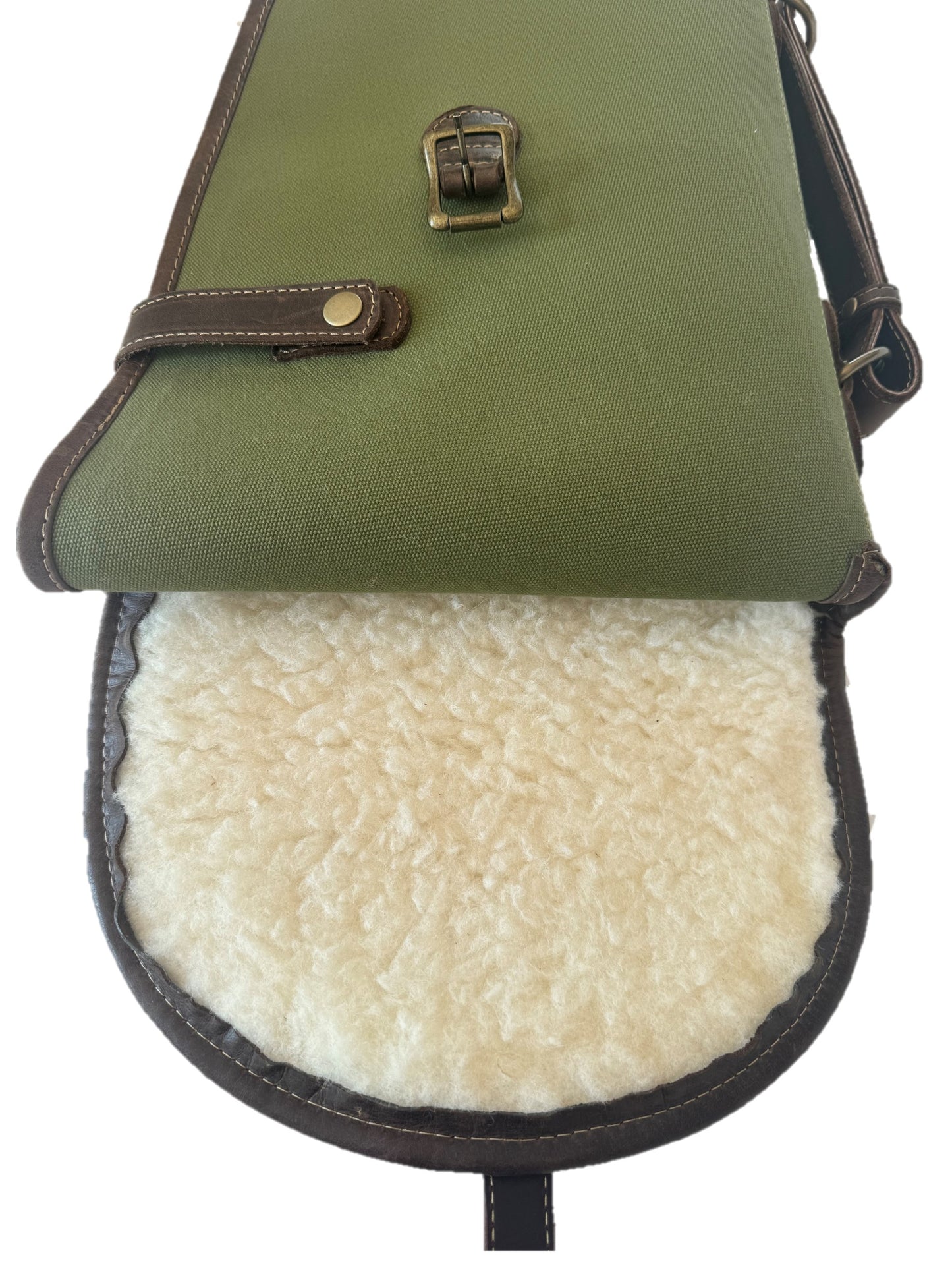 Albizia olive canvas & sheepskin takedown bag